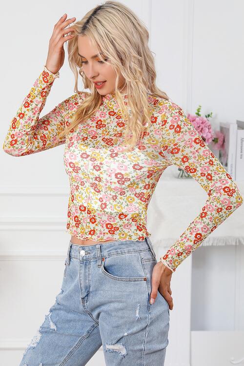 Robin Floral Mock Neck Long Sleeve Blouse