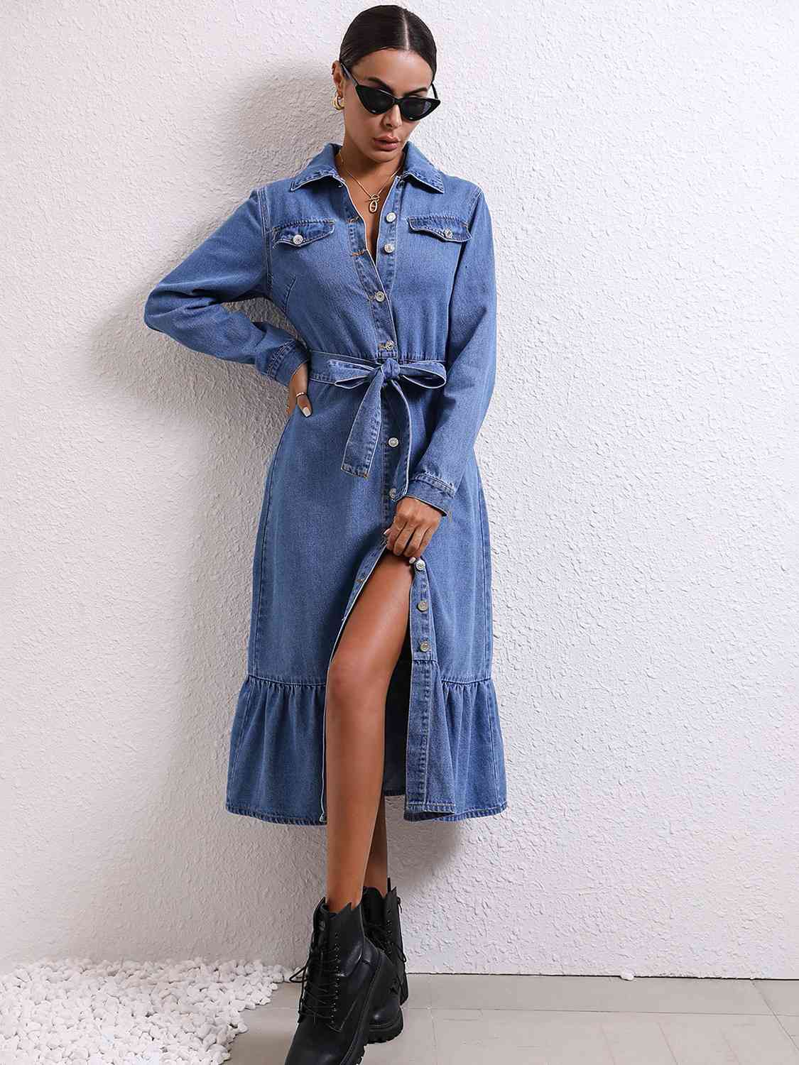 Leslie Button Down Denim Midi Dress