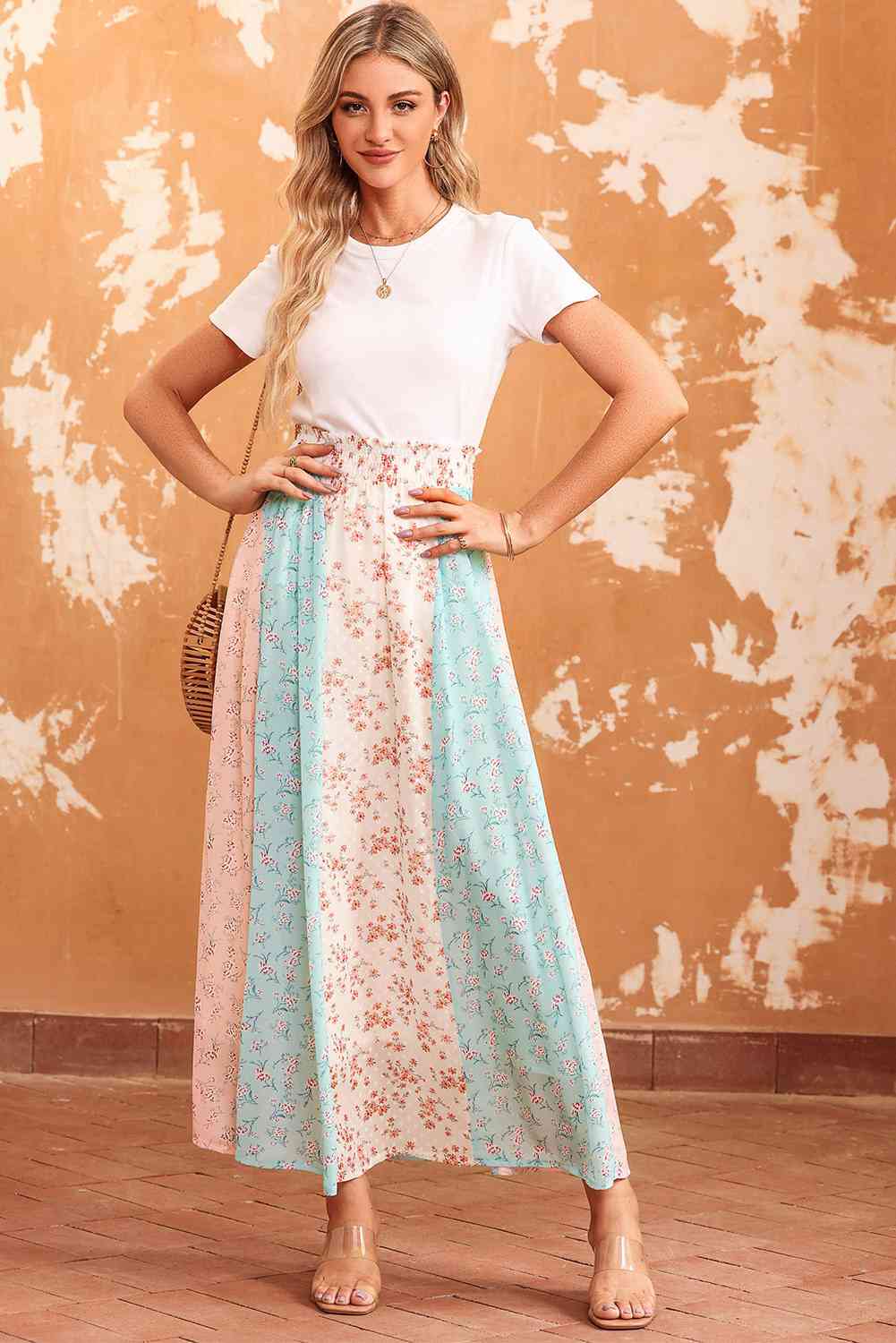 Caroline Floral Color Block Maxi Skirt