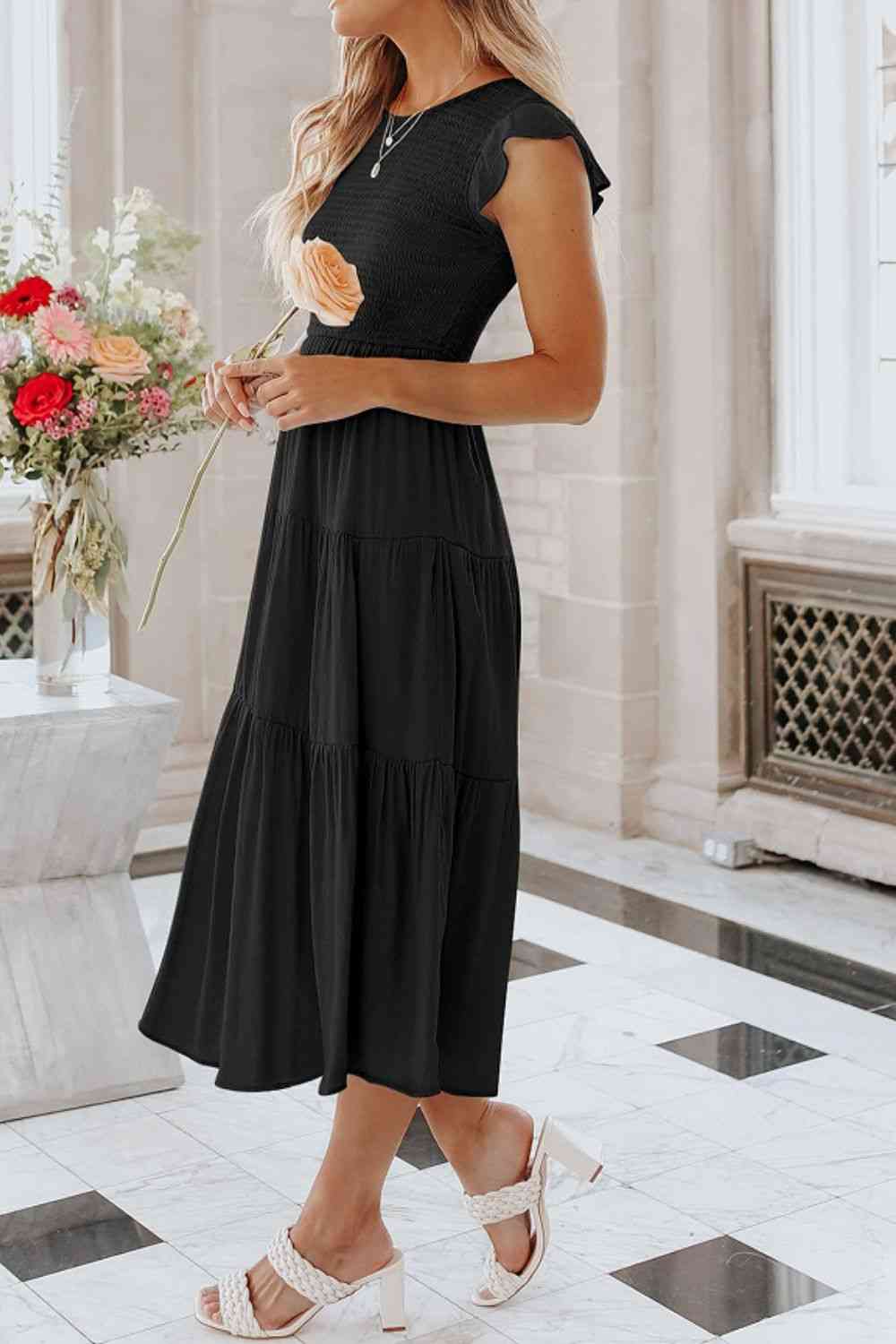 Livia Short Sleeve Tiered Midi Dress