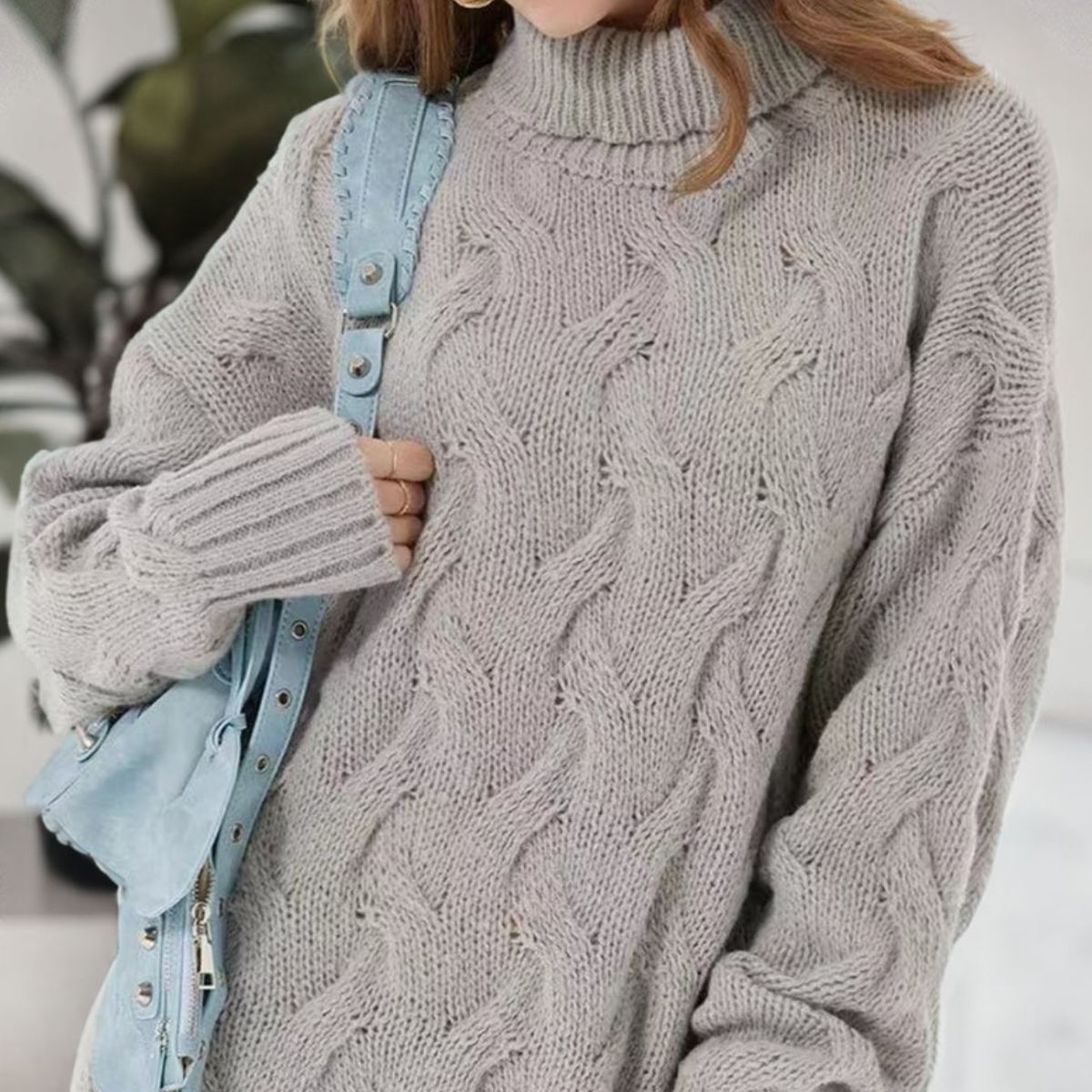 Camila Cable-Knit Turtleneck Sweater Dress