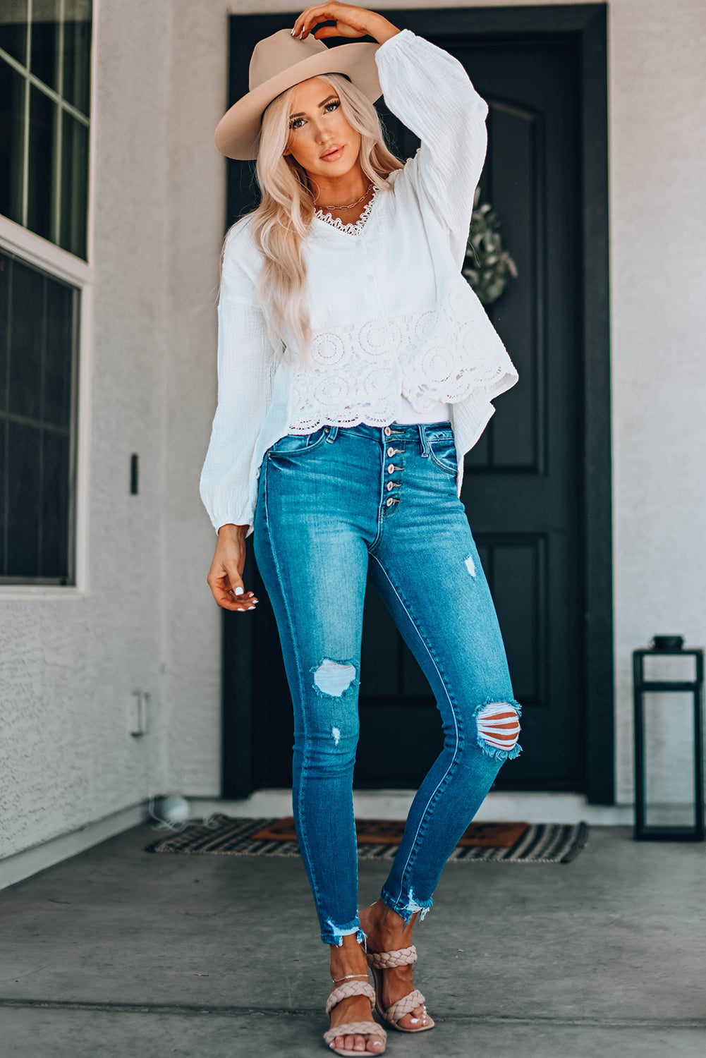 Here For You Spliced Lace Blouse