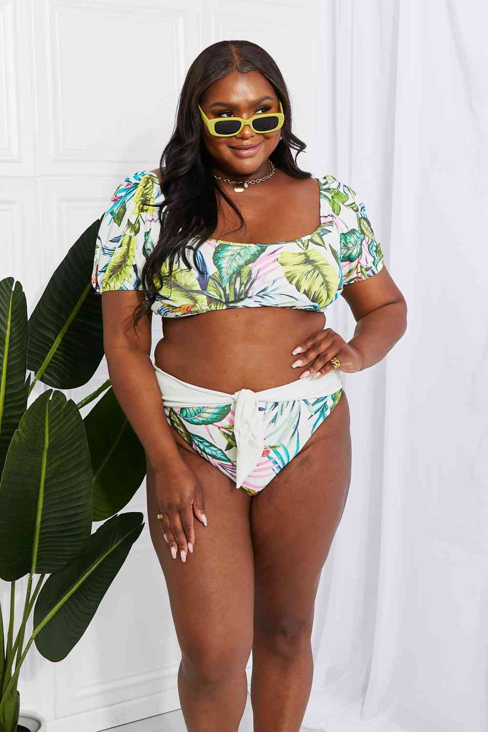 Tropical Vacation Puff Sleeve Floral Bikini