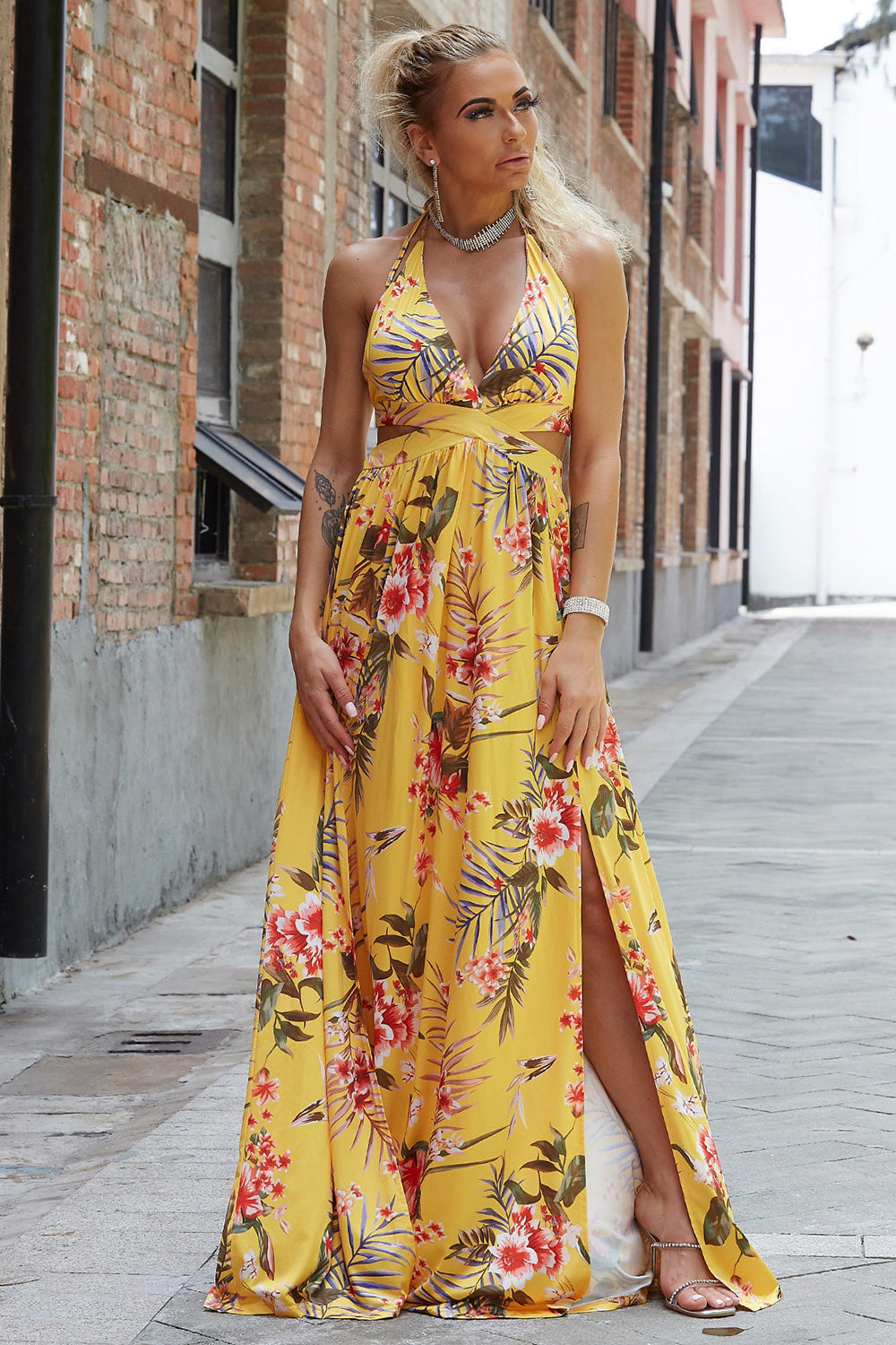 Tropical Treat Floral Halter Maxi Dress
