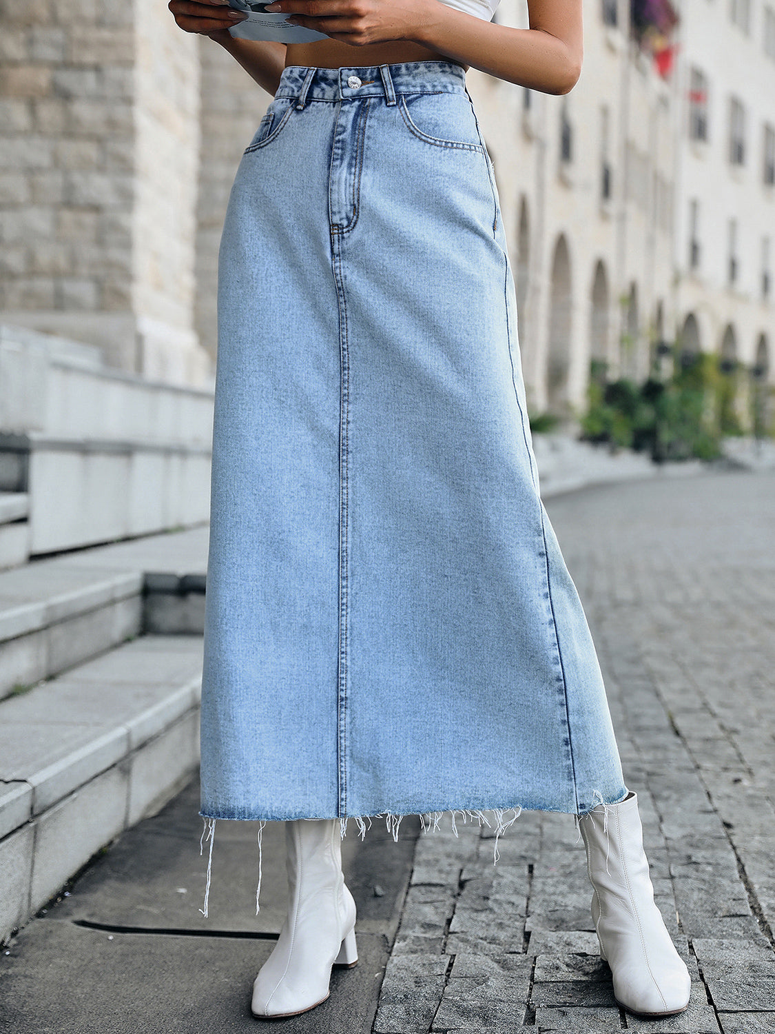 Cecilia Raw Hem Denim Skirt