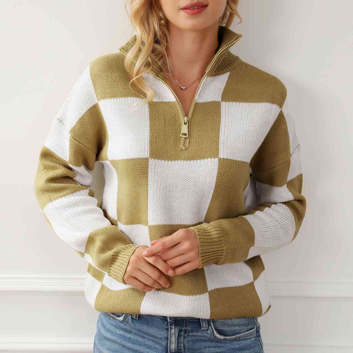 Time To Play Checkered Half Zip Pullover