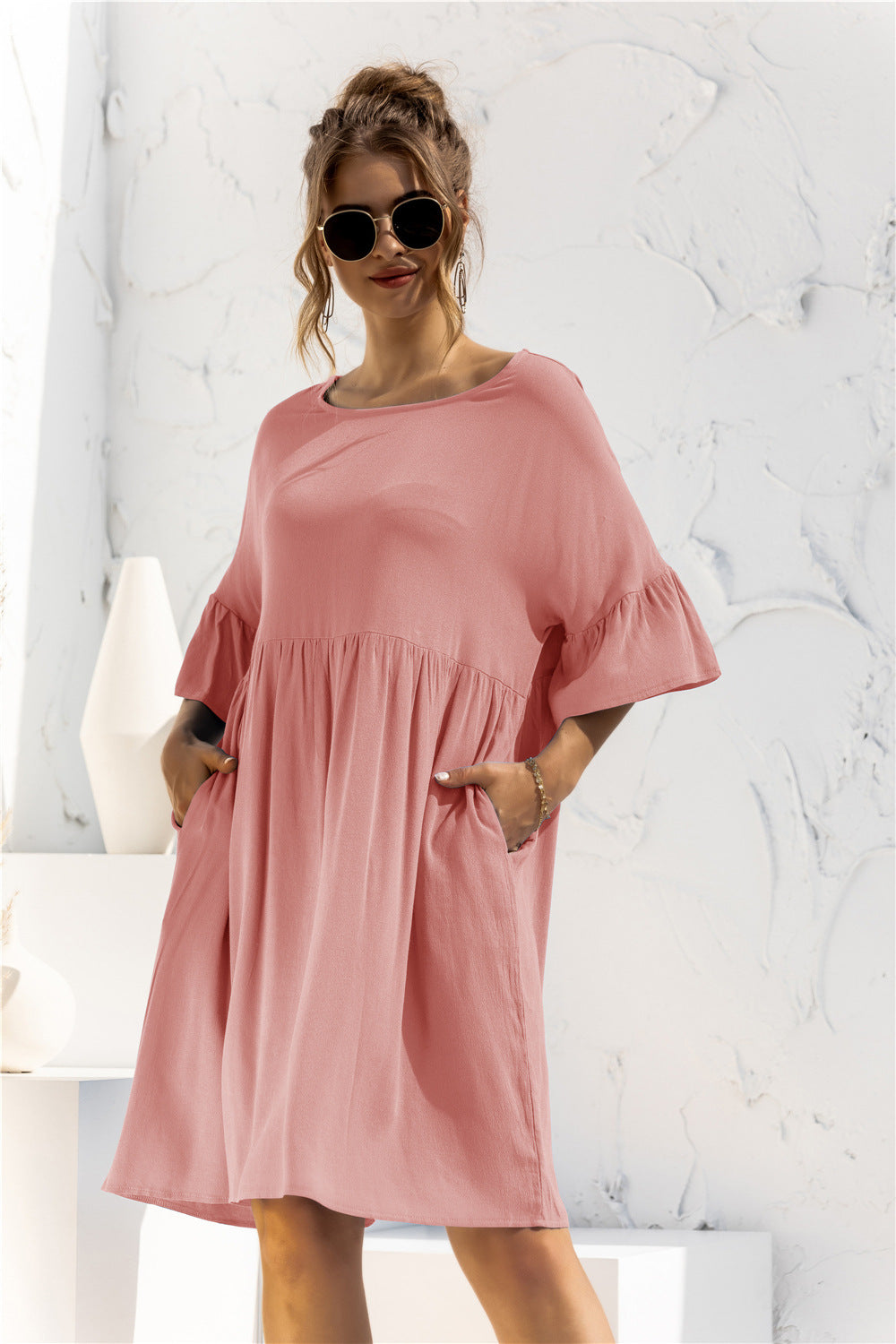 Shelby Boat Neck Flounce Sleeve Dress