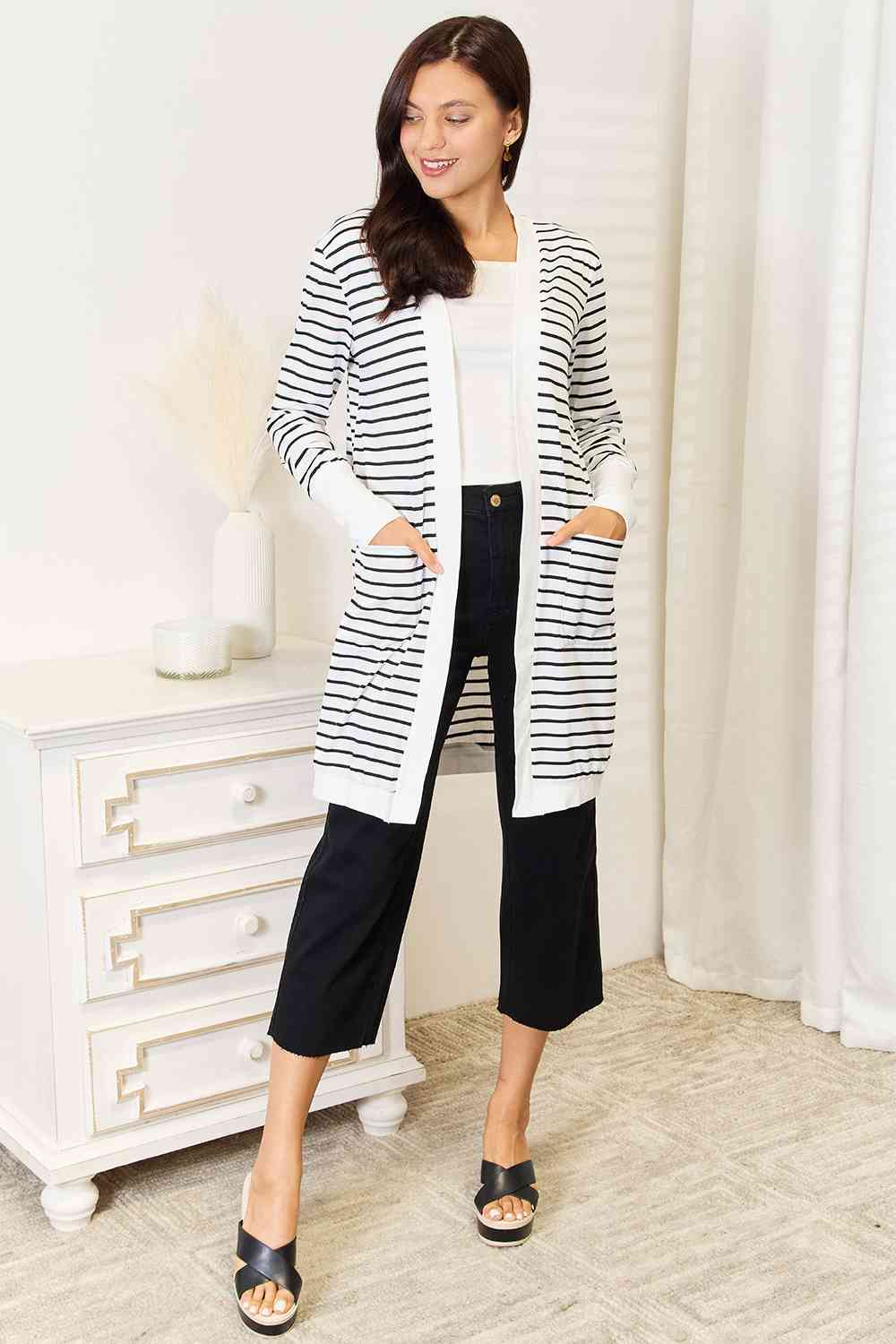 Selene Striped Open Front Longline Cardigan