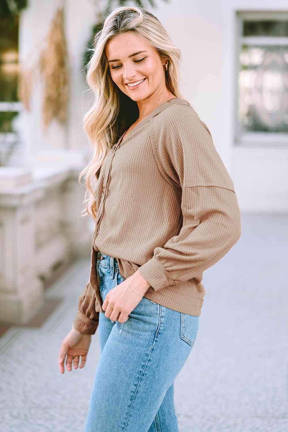 Isabelle Button Down Waffle Knit Shirt