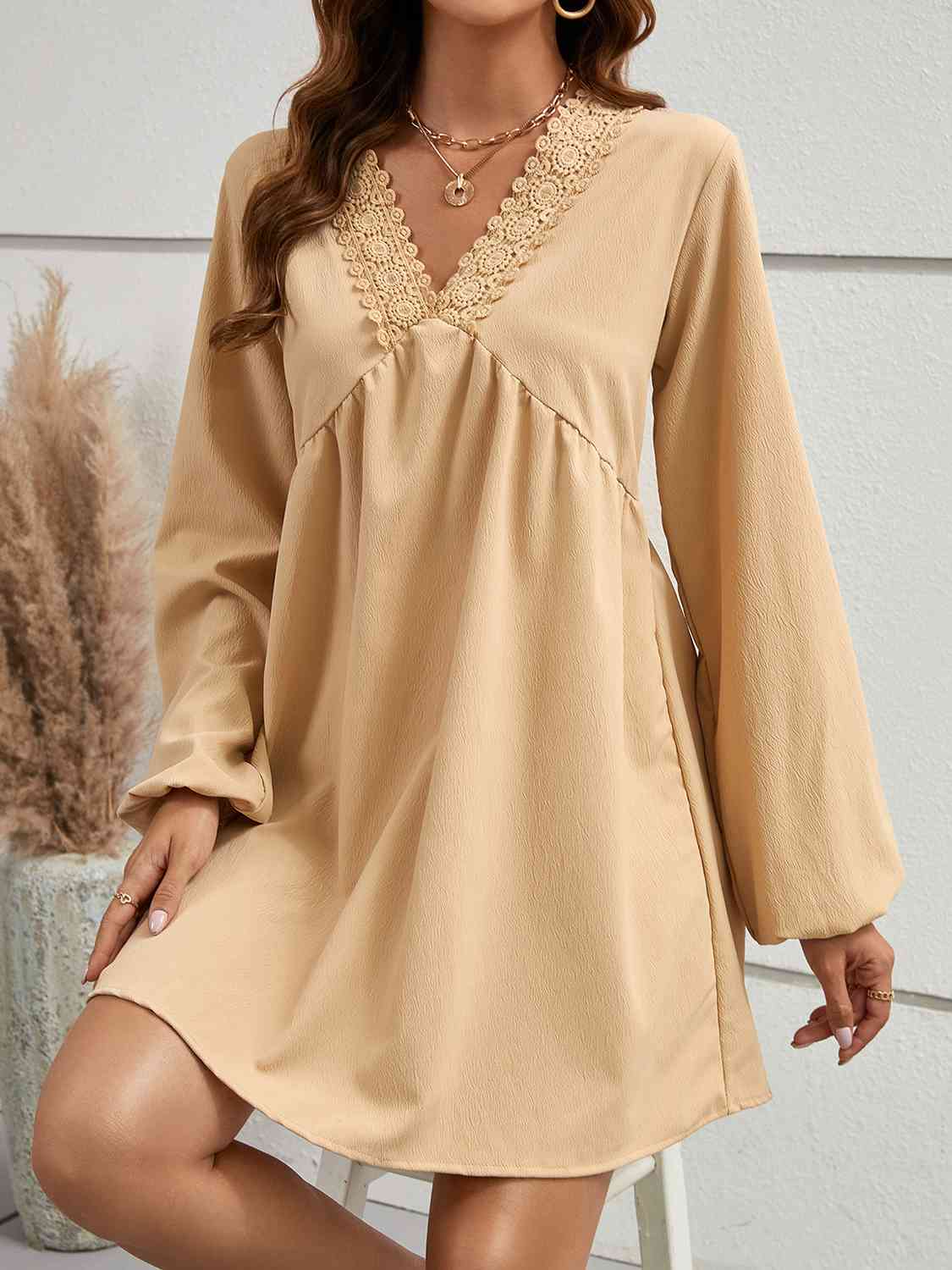 Daphne V-Neck Lace Detail Mini Dress