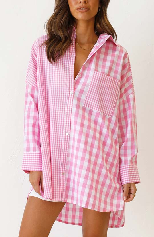 Candy Coated Pink Plaid Button Down Blouse