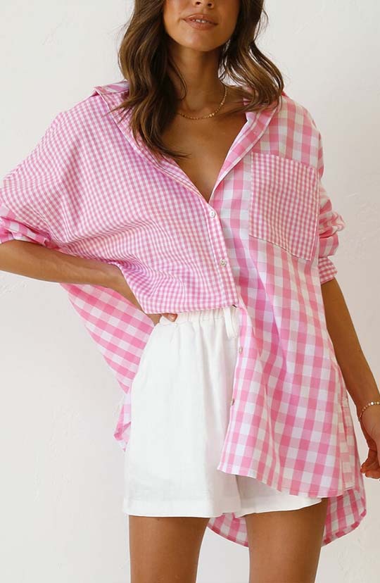 Candy Coated Pink Plaid Button Down Blouse