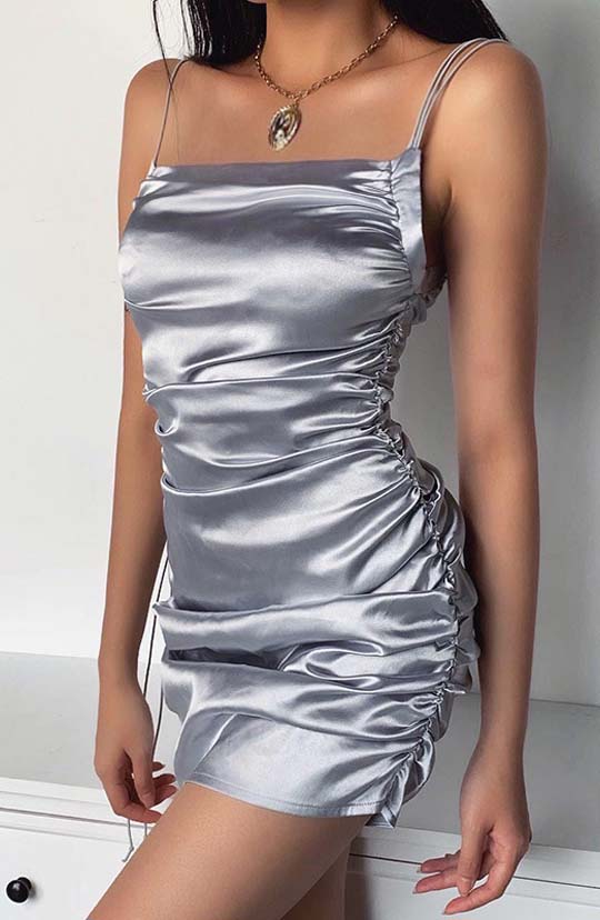 Catch Me Silver Ruched Mini Dress