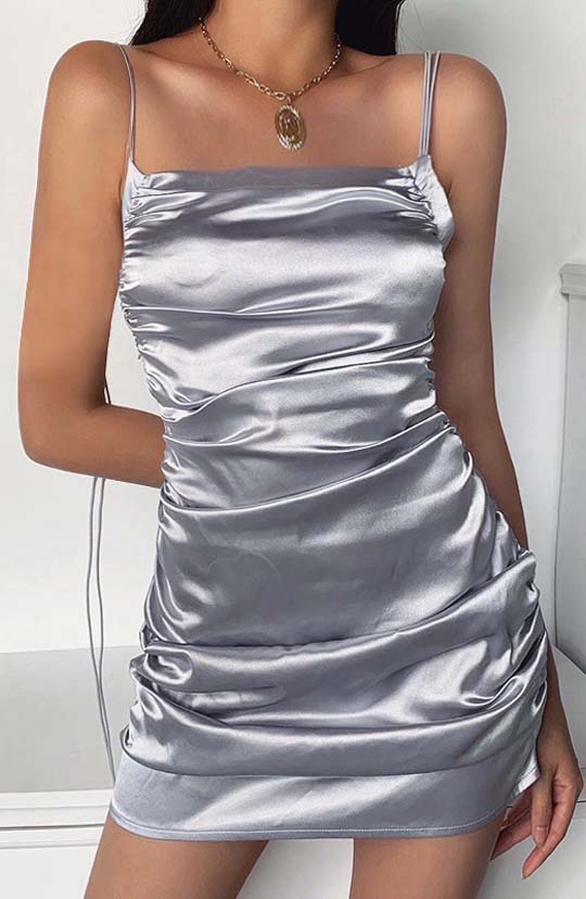 Catch Me Silver Ruched Mini Dress