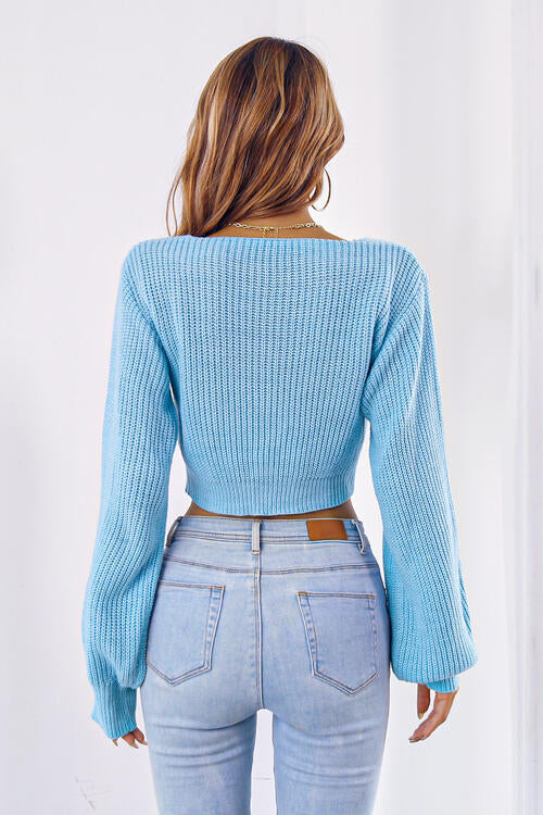 Serena Bow V-Neck Cropped Sweater