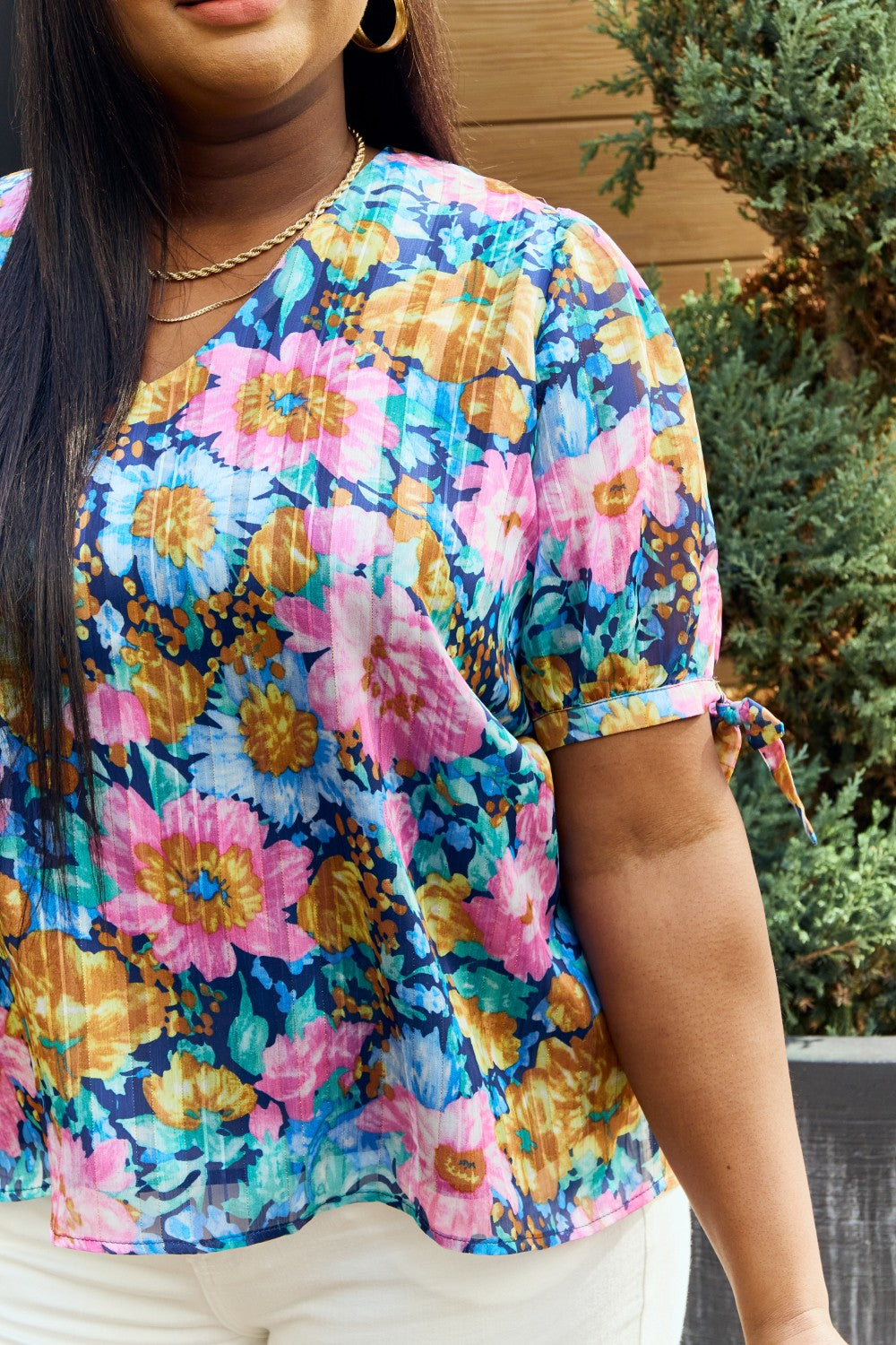 Pretty Petals Floral Tie Detail Blouse