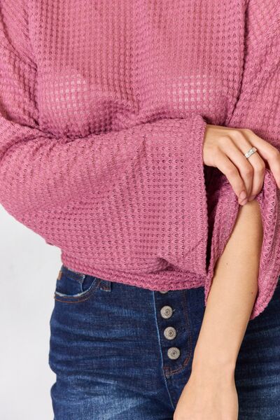 Mila Waffle-Knit Long Sleeve Blouse