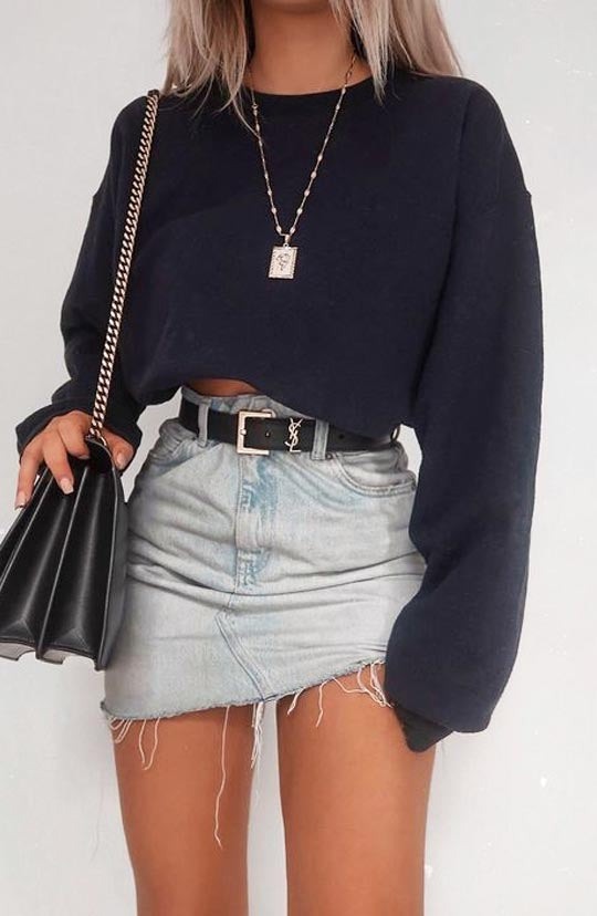 Classic Black Long Sleeve Crop Top