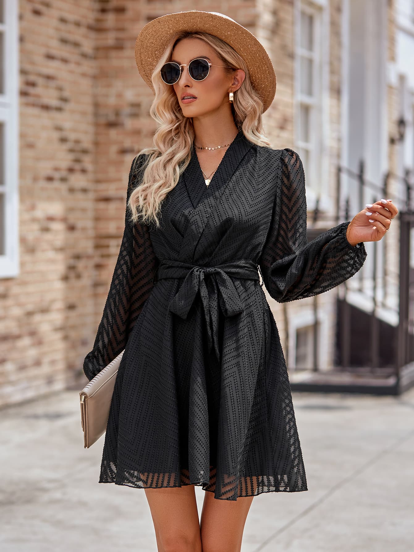 Haley Belted Long Sleeve Mini Dress
