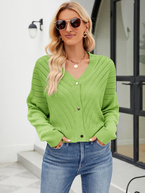 Marlee Eyelet Button Front Long Sleeve Cardigan
