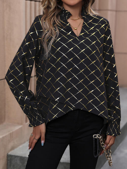 Colette Notched Long Sleeve Blouse