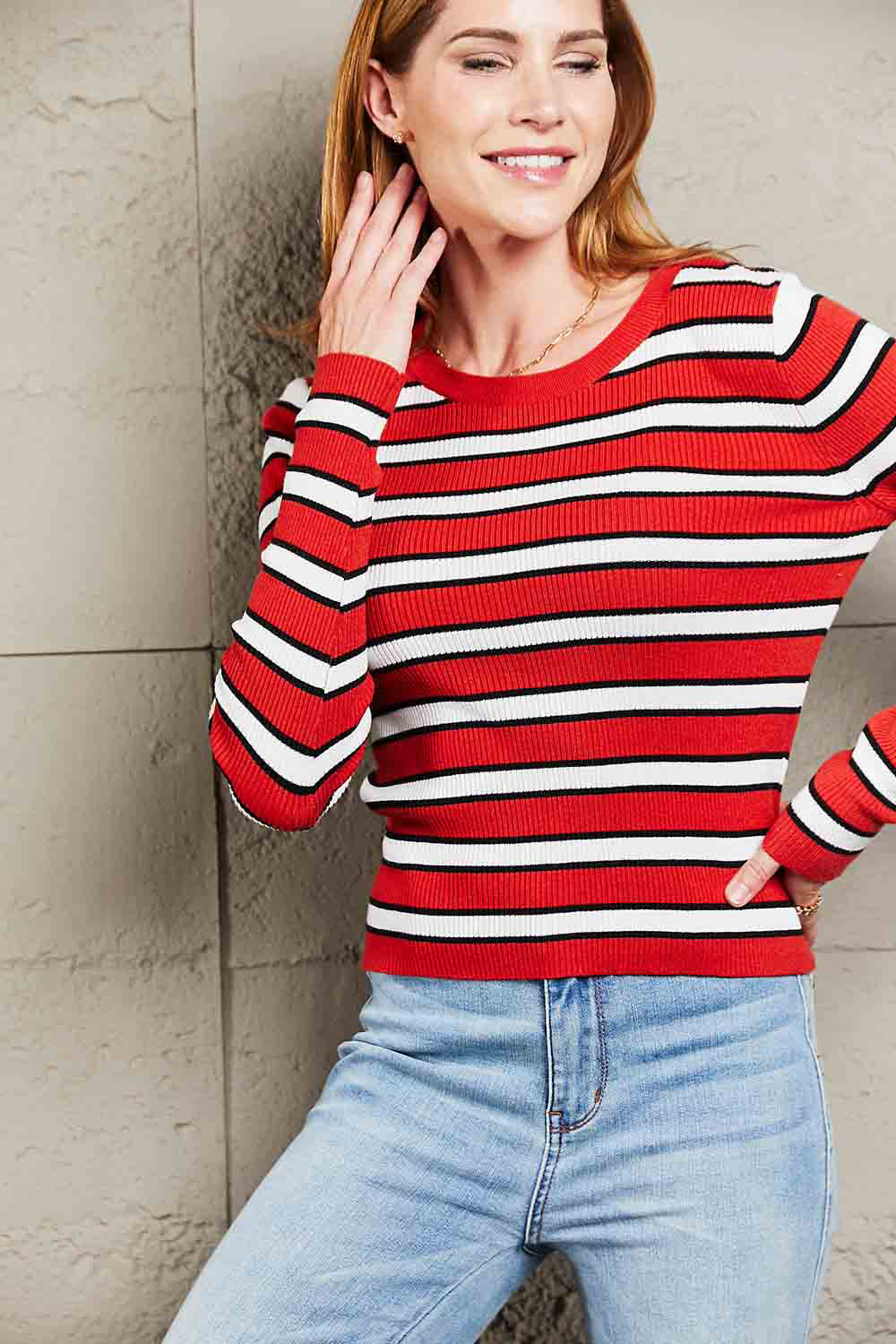 Hana Striped Round Neck Long Sleeve Top