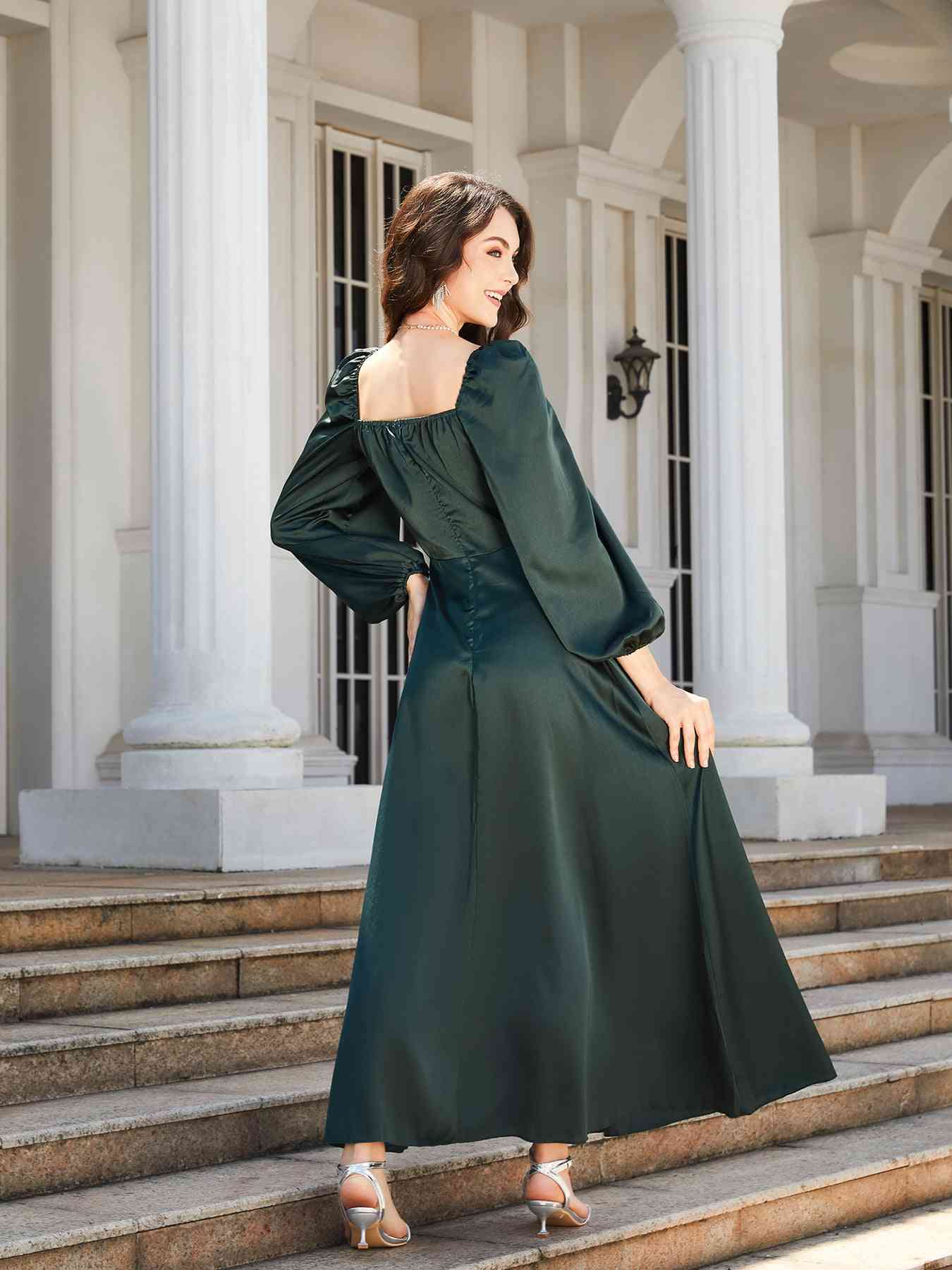 Mikaela Puff Sleeve High Slit Maxi Dress