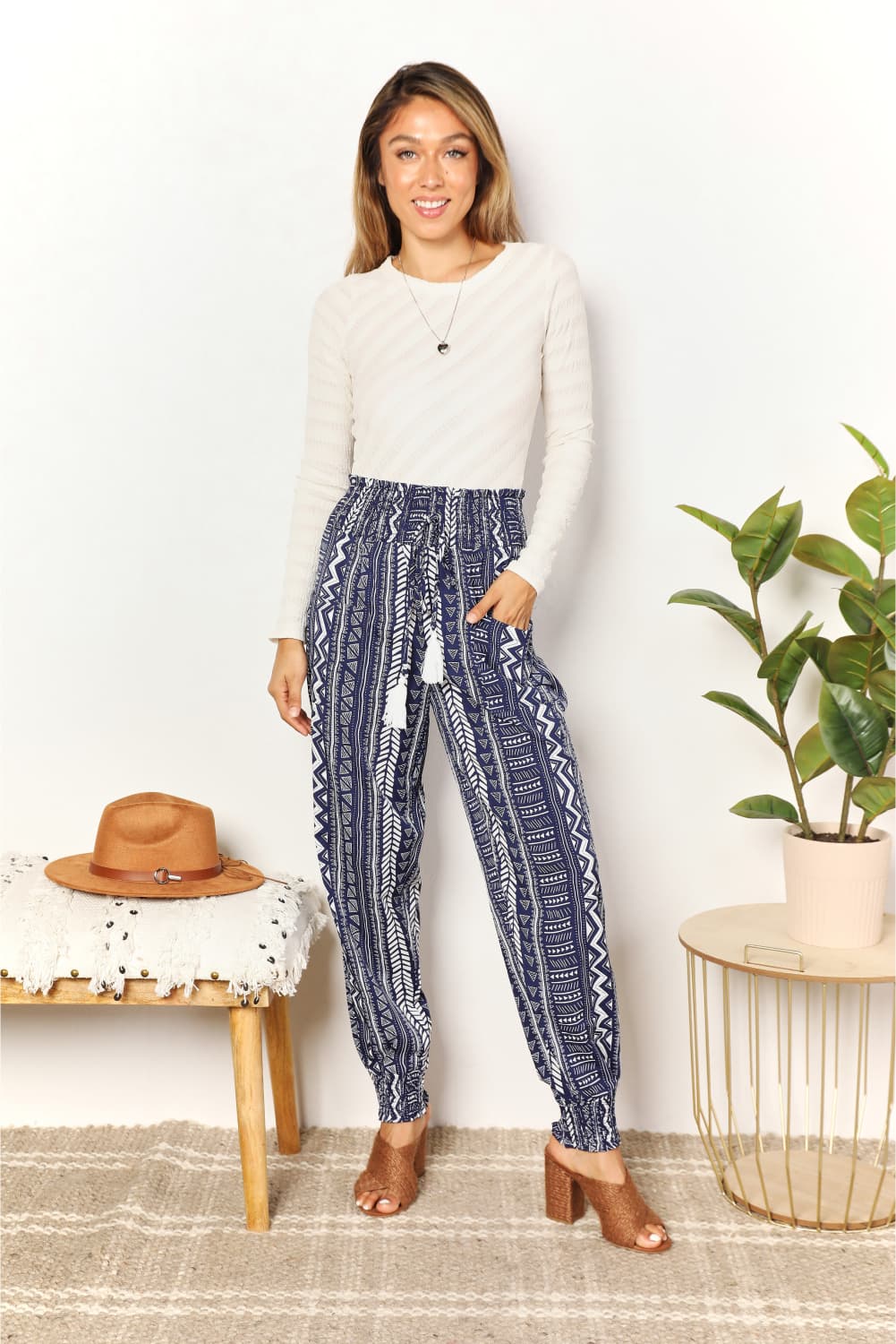 Complex Geometric Tassel Pants