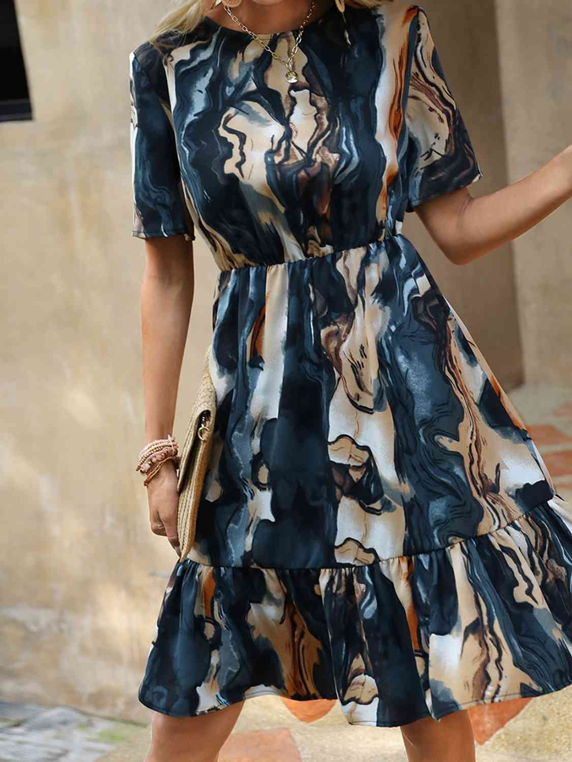 Nyla Tie-Dye Ruffle Hem Dress
