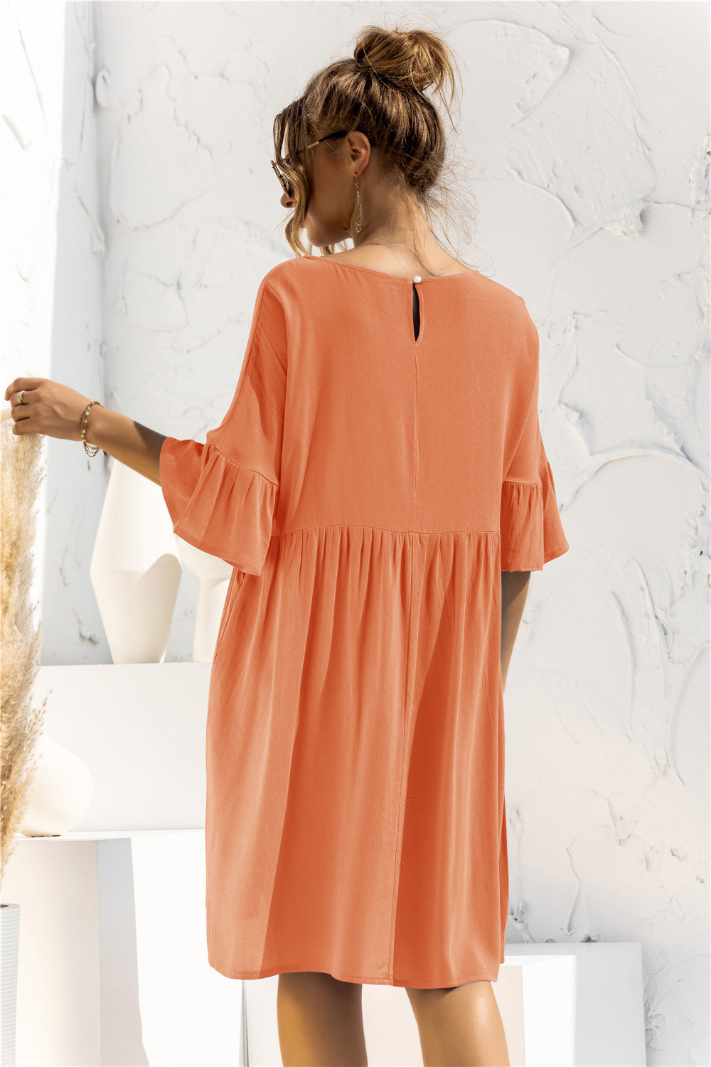 Shelby Boat Neck Flounce Sleeve Dress