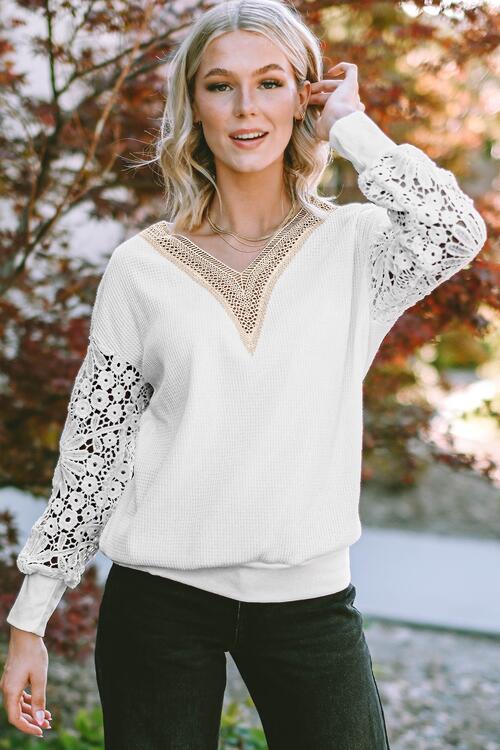 Adele V-Neck Crochet Blouse