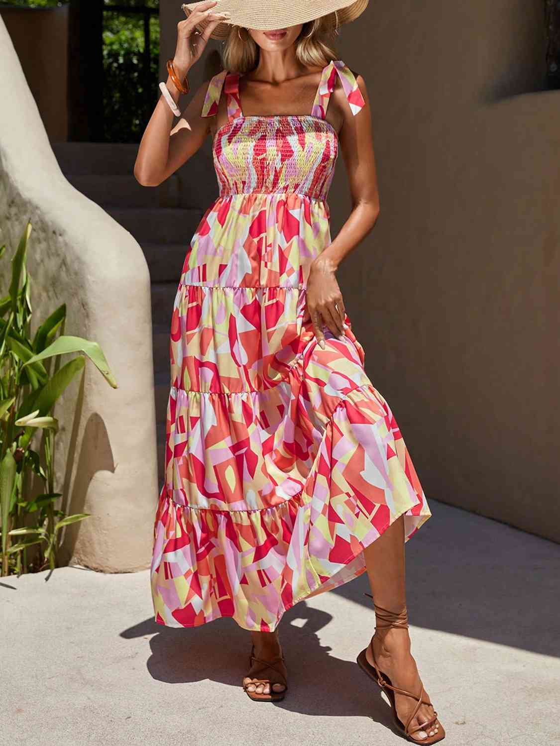 Colette Tie Shoulder Smocked Tiered Dress