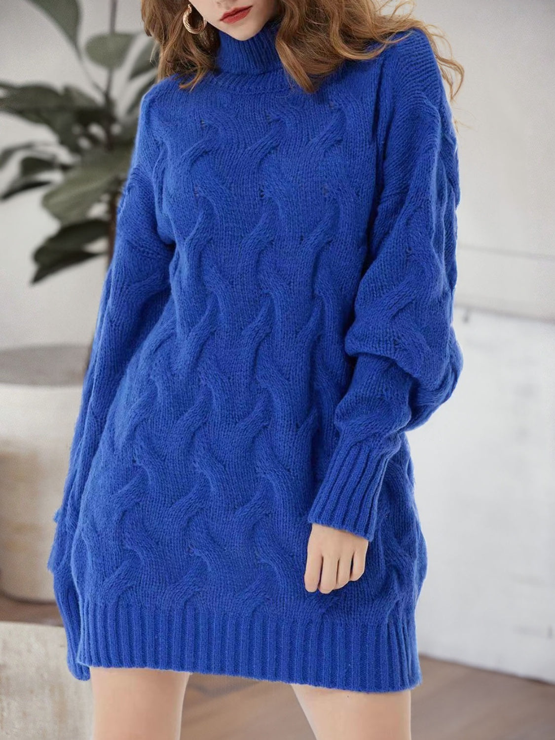 Camila Cable-Knit Turtleneck Sweater Dress