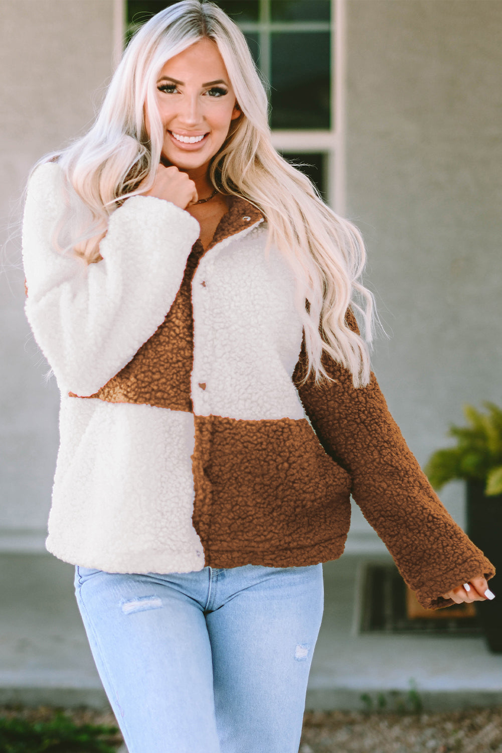 Coziness Color Block Snap Down Jacket