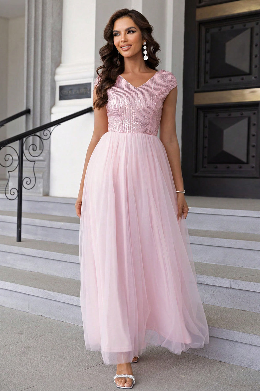 Modern Day Glam Sequin V-Neck Maxi Dress