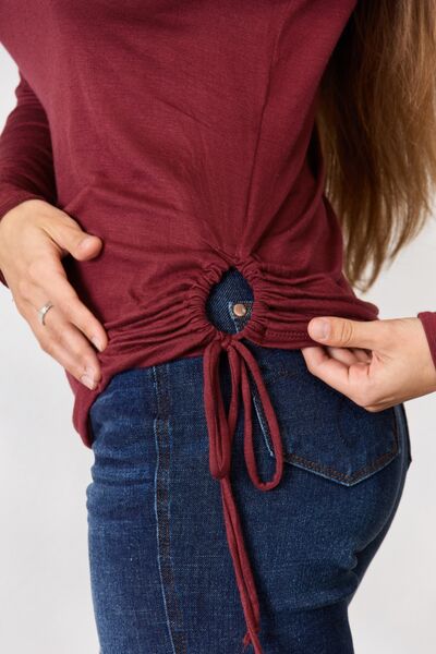 Bordeaux Drawstring Long Sleeve Top