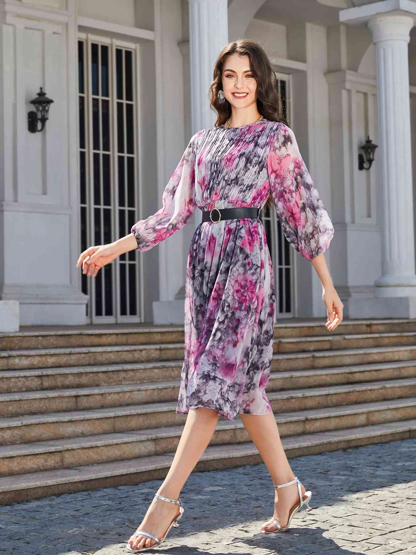Harlee Floral Balloon Sleeve Midi Dress