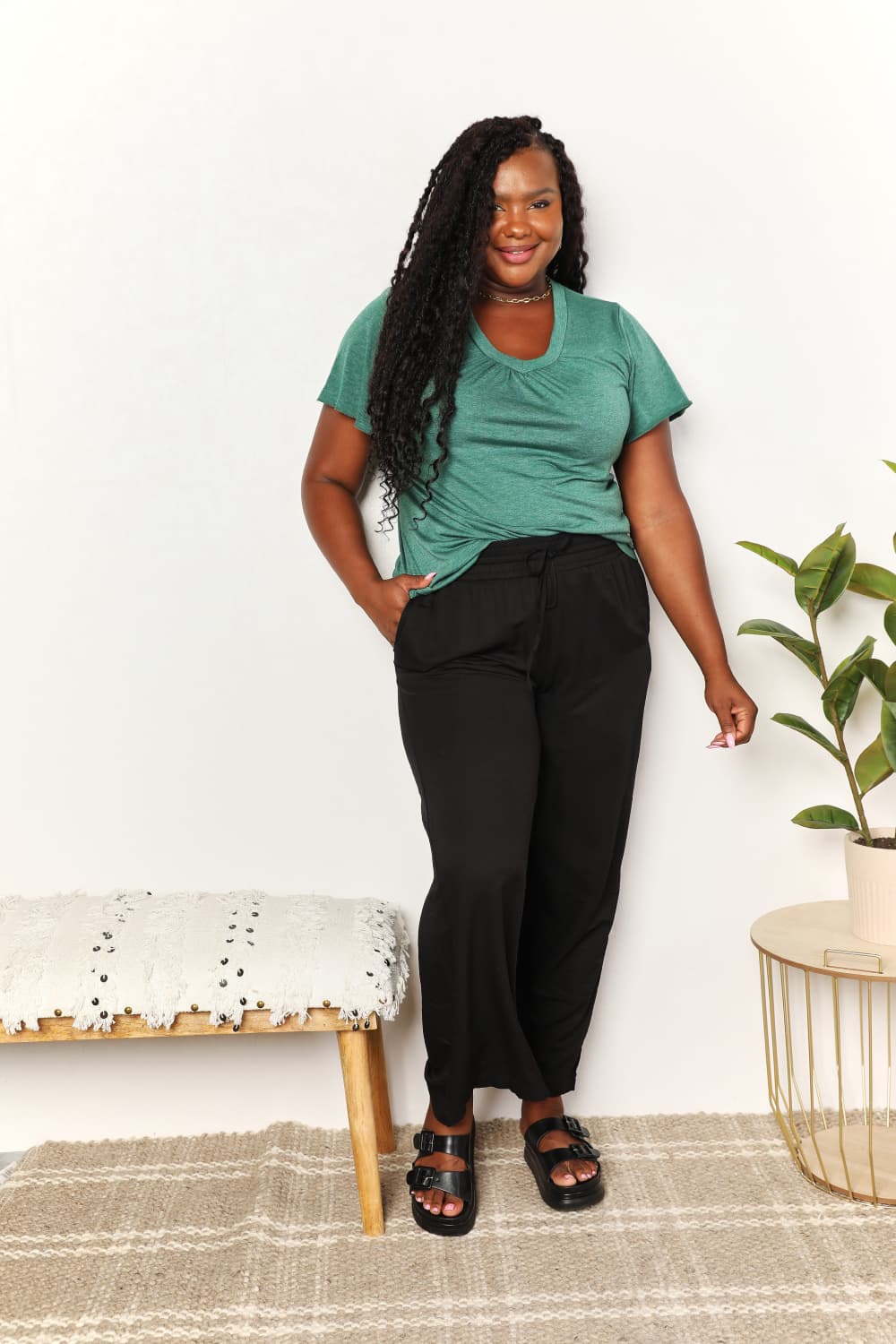Elora Ruched V-Neck T-Shirt