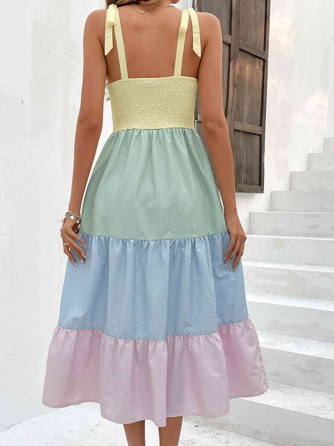 Kira Color Block Tie-Shoulder Midi Dress