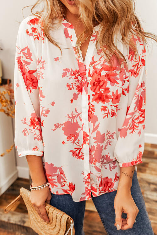 Lorelei Floral Notched Long Sleeve Blouse