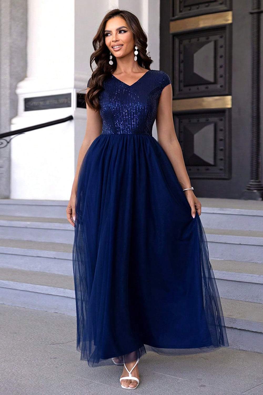 Modern Day Glam Sequin V-Neck Maxi Dress