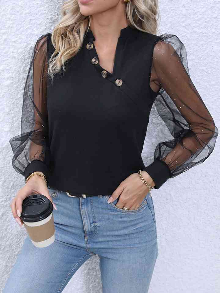 Alivia Decorative Button Puff Sleeve Blouse