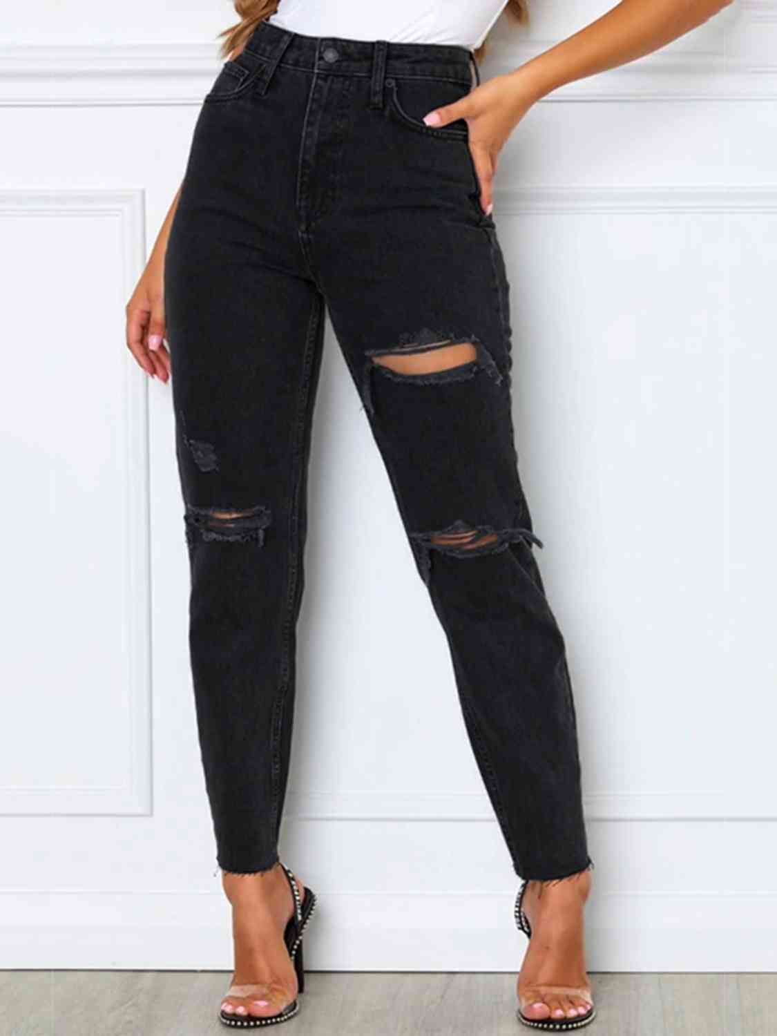 Alicia Distressed High Waist Straight Jeans