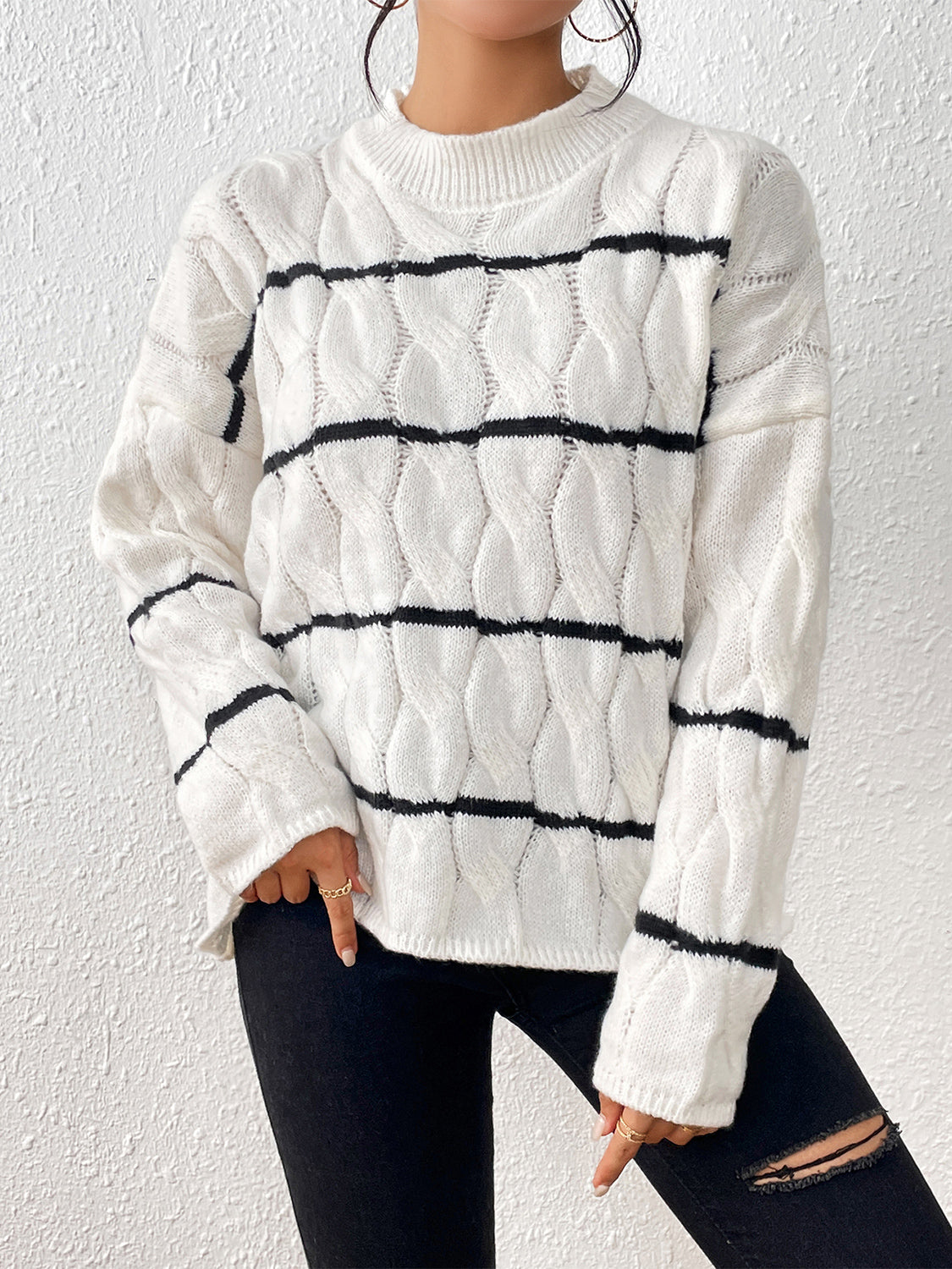 Esmeralda Striped Cable-Knit Sweater