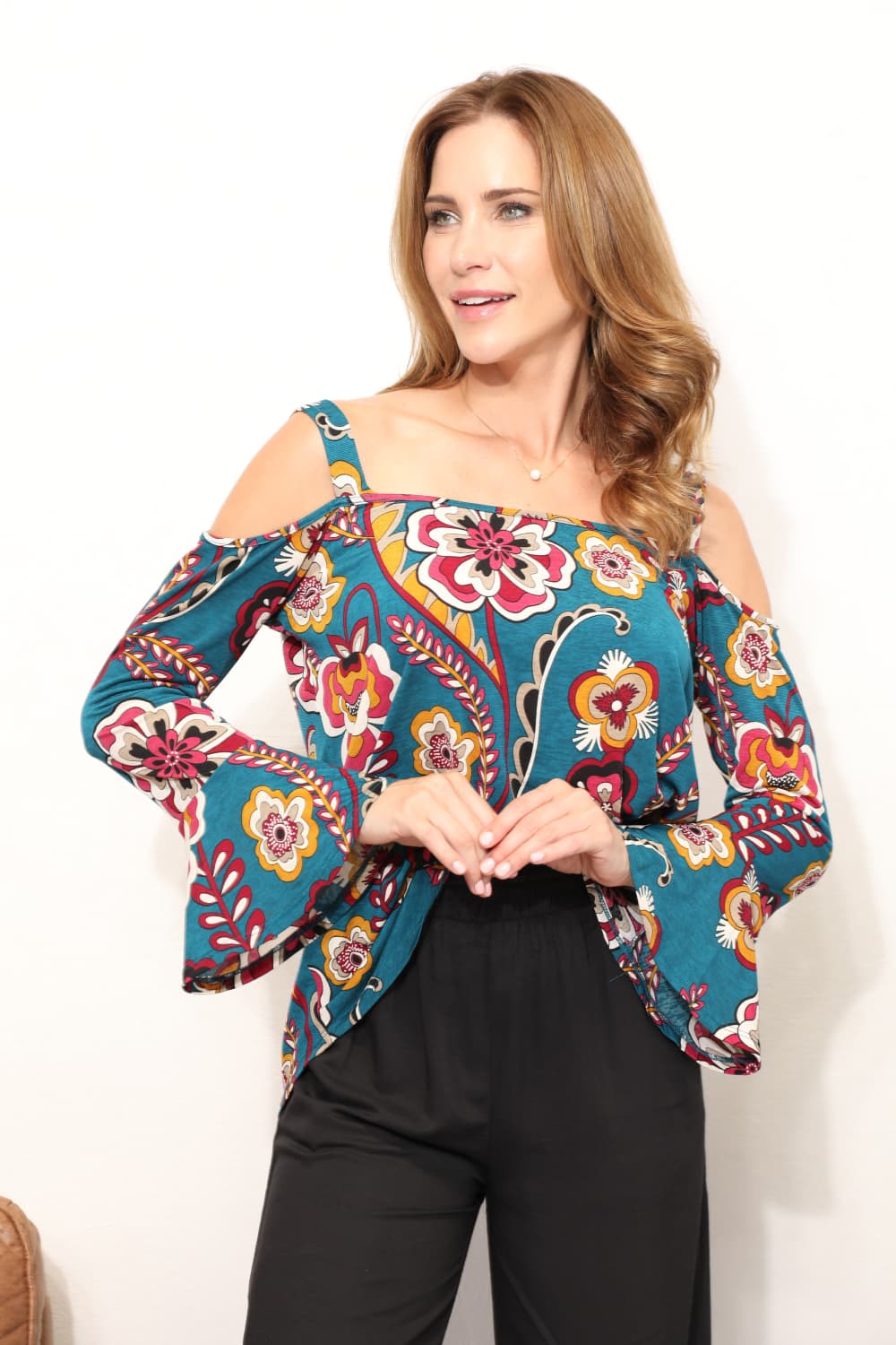 Gracie Floral Cold Shoulder Blouse
