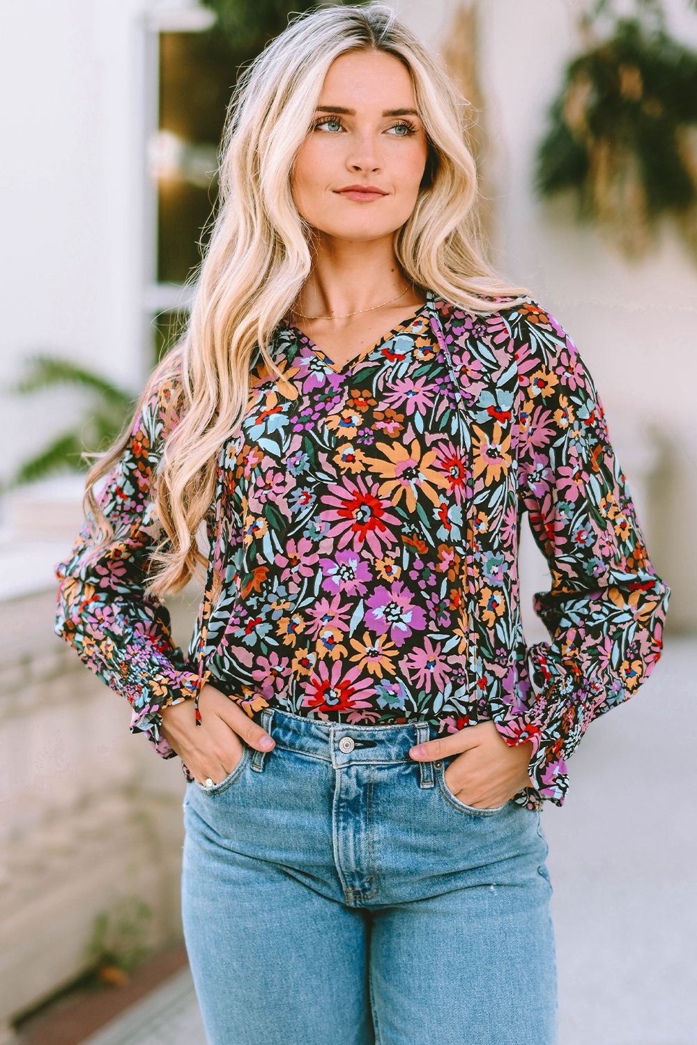 Blossom Floral Flounce Sleeve Blouse