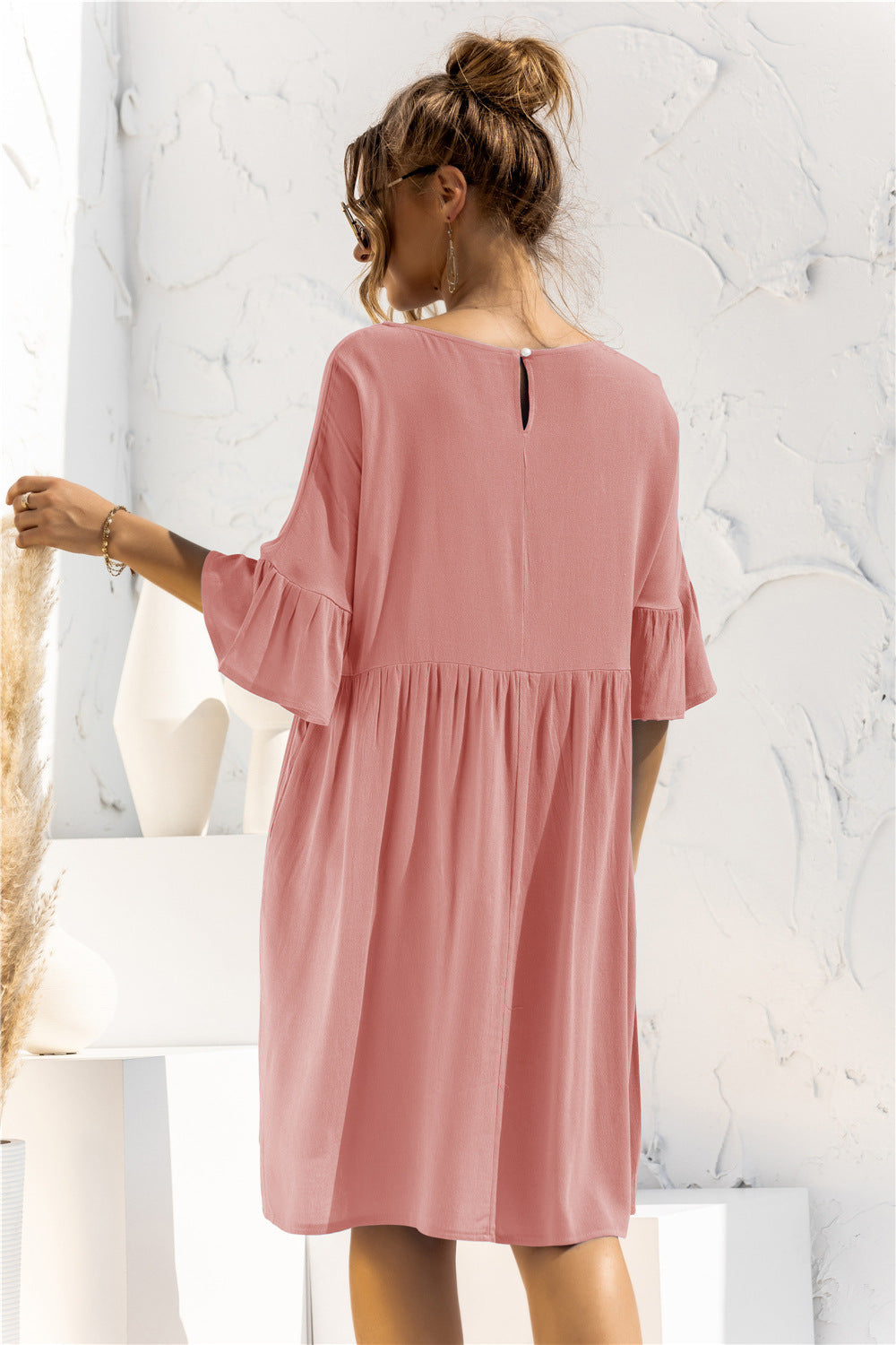 Shelby Boat Neck Flounce Sleeve Dress