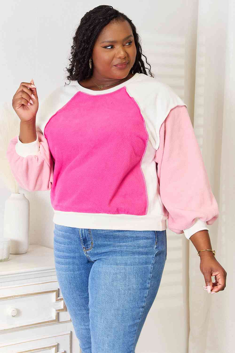 Aleena Color Block Dropped Shoulder Sweatshirt