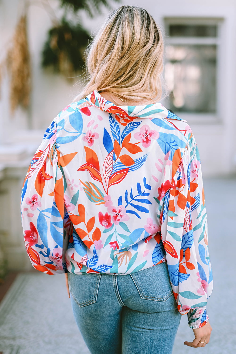 Chic Bouquet Lantern Sleeve Blouse