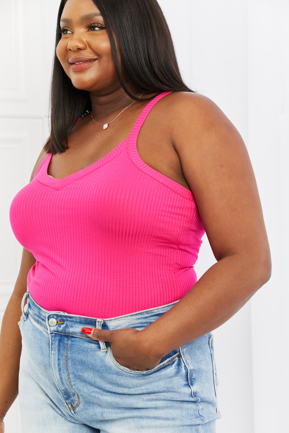 Hello There V-Neck Ribbed Cami